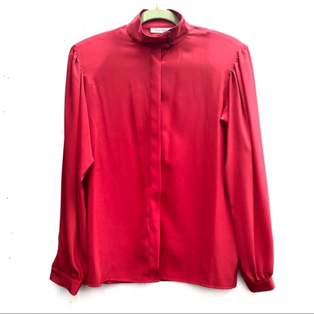 Vtg Austin Hill red button down polyester blouse